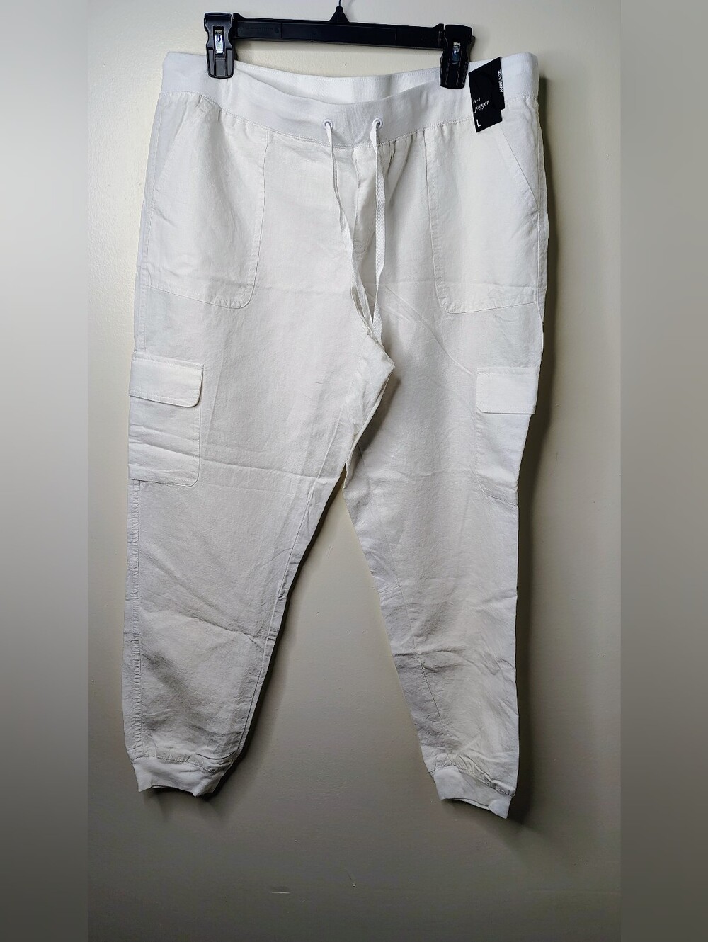 New York & Company White Linen Cargo Jogger Pants Size L NWT